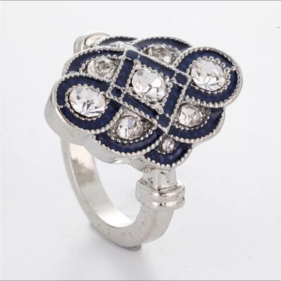 Swarovski Elements Blue Vintage Look Ring NEW - Picture 3 of 12